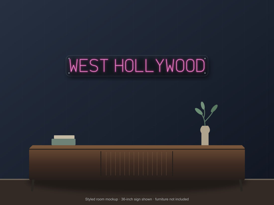 West Hollywood City Name Neon Sign in hot pink - original premade design
