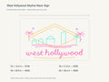 West Hollywood Skyline Neon Sign size guide with overall dimensions for all four widths